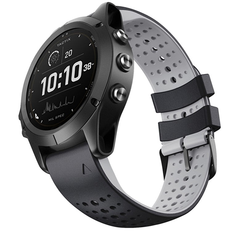 KALEBOL KLB-SSPWGJ-001 For Garmin Fenix 6X / Fenix 7X / Instinct 2X Watchband QuickFit 26mm Silicone Watch Bracelet - Black+Grey