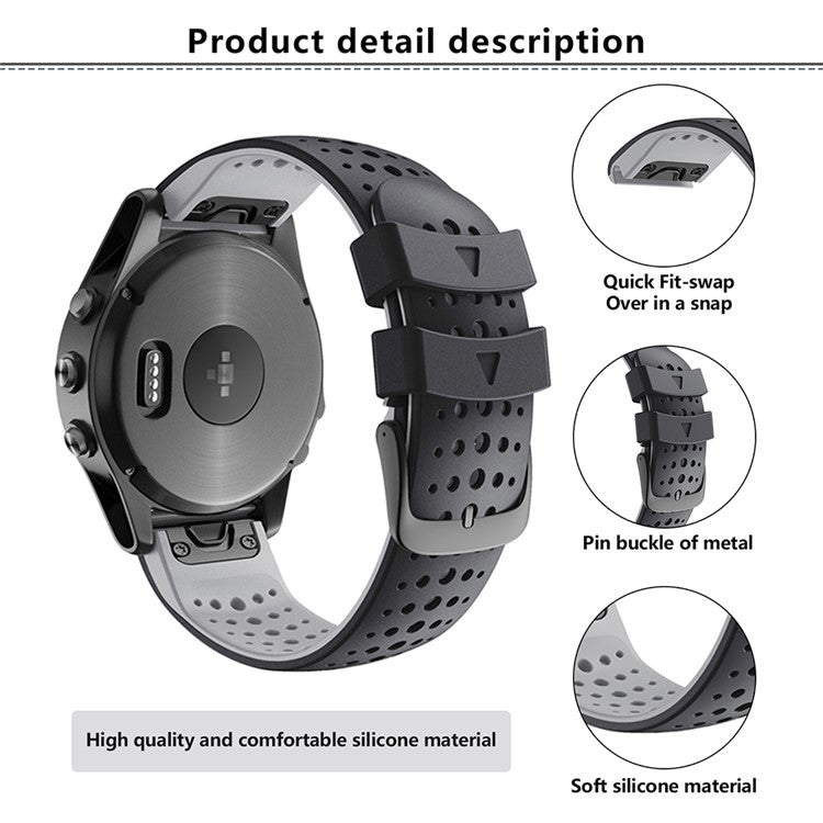 KALEBOL KLB-SSPWGJ-001 For Garmin Fenix 6X / Fenix 7X / Instinct 2X Watchband QuickFit 26mm Silicone Watch Bracelet - Black+Grey
