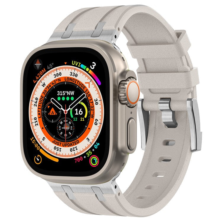 KALEBOL For Apple Watch 10 46mm / Ultra 2 / Ultra 49mm / 9 8 7 45mm / SE (2023) SE (2022) SE 6 5 4 44mm / 3 2 1 42mm Silicone Band - Silver+Starlight