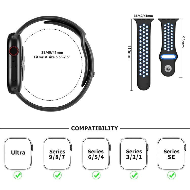 KALEBOL Size S / M Strap For Apple Watch Series 10 42mm / 9 8 7 41mm / SE (2023) SE (2022) SE 6 5 4 40mm / 3 2 1 38mm Silicone Watch Band - Olive Green+Black