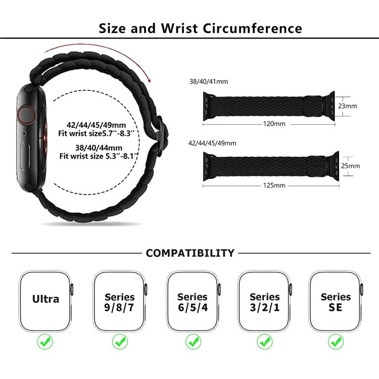 KALEBOL For Apple Watch 10 46mm / Ultra 2 / Ultra 49mm / 9 8 7 45mm / SE (2023) SE (2022) SE 6 5 4 44mm / 3 2 1 42mm Nylon Braided Watch Strap - Starlight