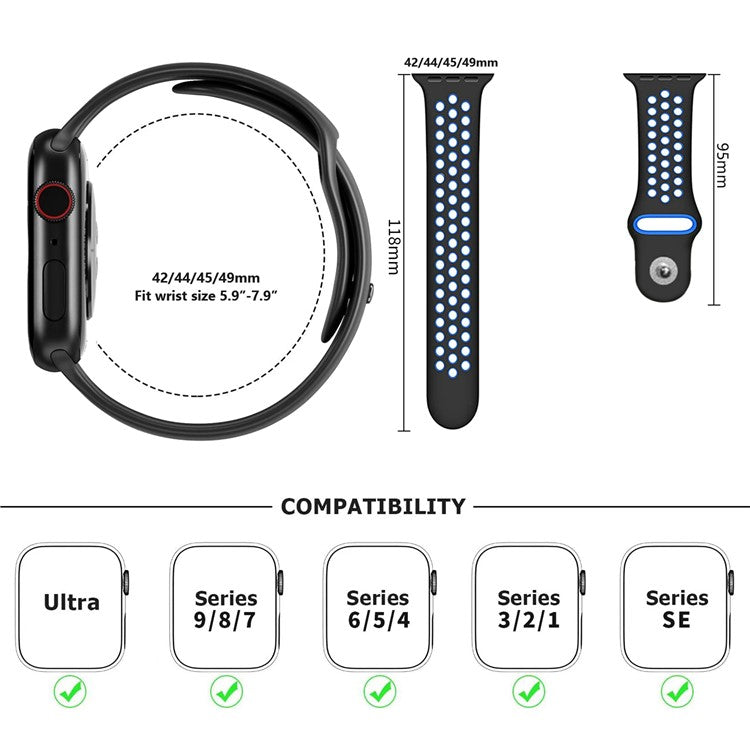 KALEBOL S / M For Apple Watch 10 46mm / Ultra 2 / Ultra 49mm / 9 8 7 45mm / SE (2023) SE (2022) SE 6 5 4 44mm / 3 2 1 42mm Strap - Coal Black+Black