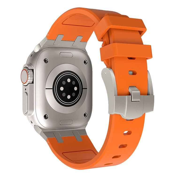 KALEBOL Watch Band For Apple Watch Series 10 42mm / 9 8 7 41mm / 6 5 4 SE (2023) SE (2022) SE 40mm / 3 2 1 38mm Liquid Silicone Strap - Titanium+Orange