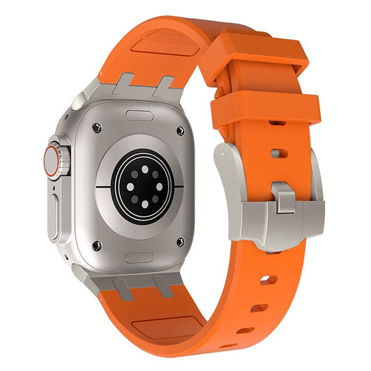 KALEBOL Watch Band For Apple Watch Series 10 42mm / 9 8 7 41mm / 6 5 4 SE (2023) SE (2022) SE 40mm / 3 2 1 38mm Liquid Silicone Strap - Titanium+Orange