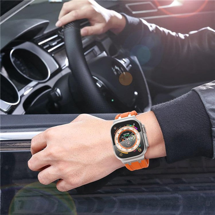 KALEBOL Watch Band For Apple Watch Series 10 42mm / 9 8 7 41mm / 6 5 4 SE (2023) SE (2022) SE 40mm / 3 2 1 38mm Liquid Silicone Strap - Titanium+Orange