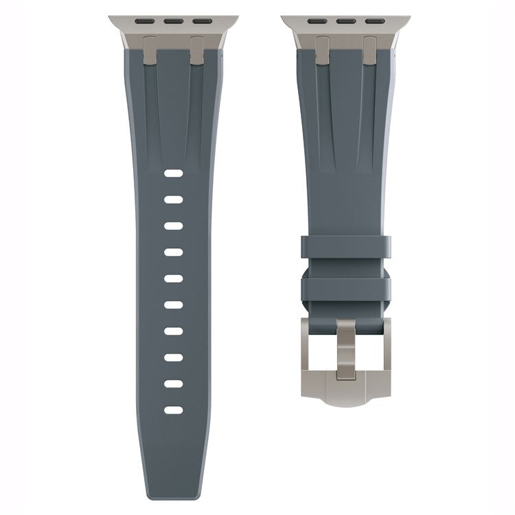 KALEBOL Watch Band For Apple Watch Series 10 42mm / 9 8 7 41mm / 6 5 4 SE (2023) SE (2022) SE 40mm / 3 2 1 38mm Liquid Silicone Strap - Titanium+Grey