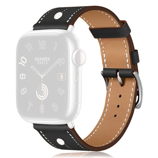 KALEBOL For Apple Watch 10 46mm / Ultra 2 / Ultra 49mm / 9 8 7 45mm / SE (2023) SE (2022) SE 6 5 4 44mm / 3 2 1 42mm Genuine Cow Leather Watch Strap - Black