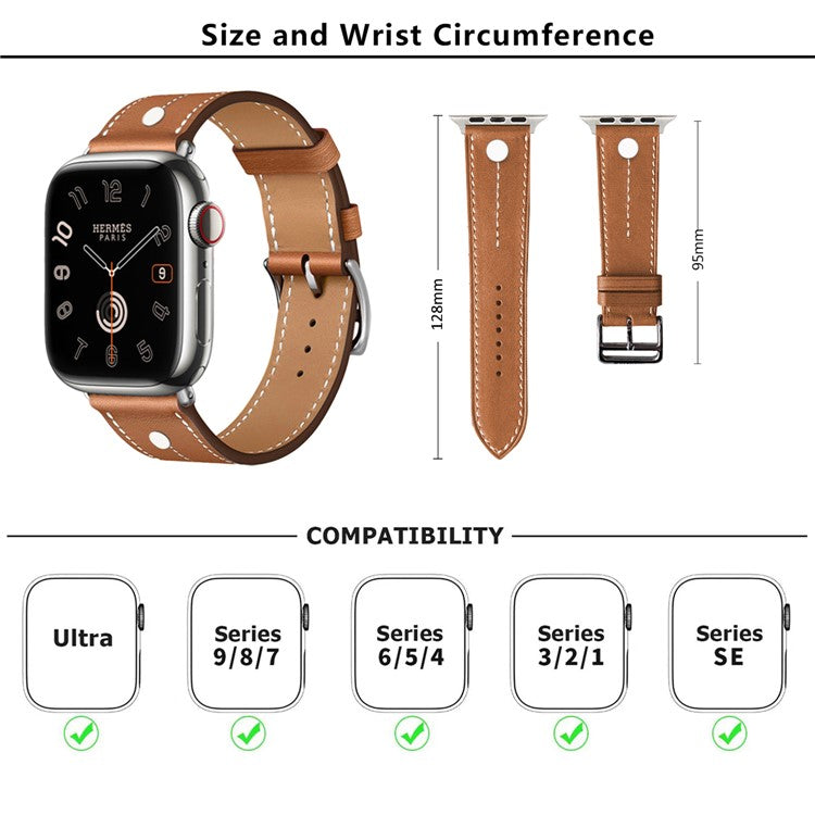 KALEBOL For Apple Watch 10 46mm / Ultra 2 / Ultra 49mm / 9 8 7 45mm / SE (2023) SE (2022) SE 6 5 4 44mm / 3 2 1 42mm Genuine Cow Leather Watch Strap - Black