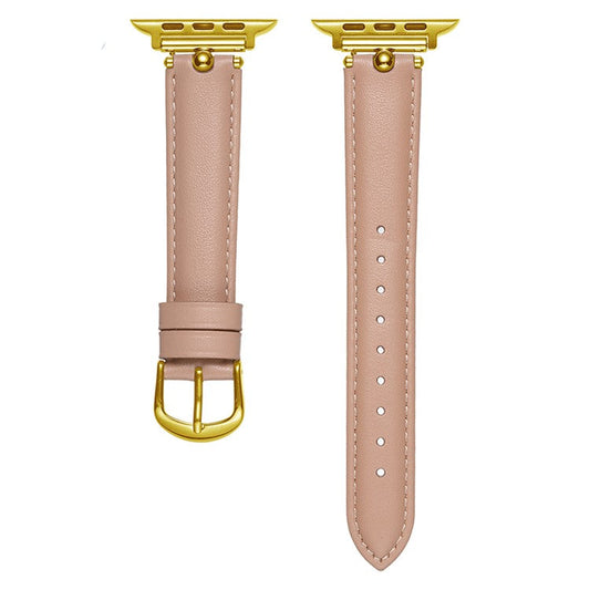 KALEBOL Strap For Apple Watch Series 10 42mm / 9 8 7 41mm / SE (2023) SE (2022) SE 6 5 4 40mm / 3 2 1 38mm Genuine Cow Leather Watchband - Light Pink / Gold Buckle