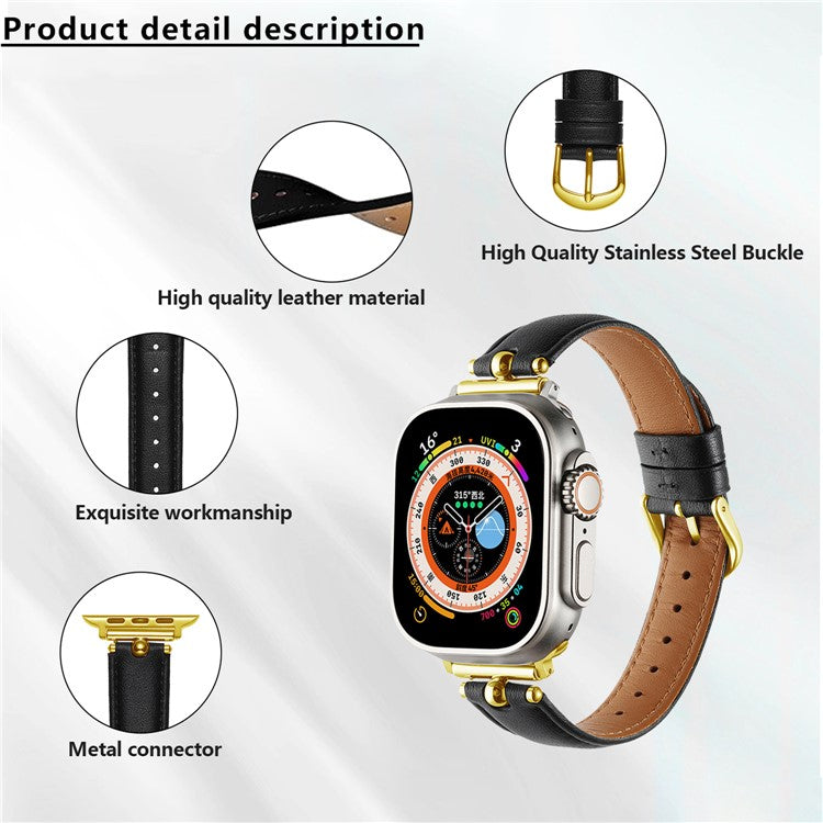 KALEBOL Strap For Apple Watch Series 10 42mm / 9 8 7 41mm / SE (2023) SE (2022) SE 6 5 4 40mm / 3 2 1 38mm Genuine Cow Leather Watchband - Light Pink / Gold Buckle