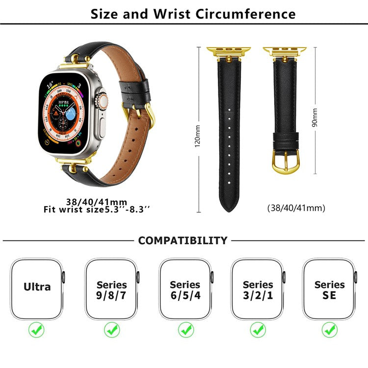 KALEBOL Strap For Apple Watch Series 10 42mm / 9 8 7 41mm / SE (2023) SE (2022) SE 6 5 4 40mm / 3 2 1 38mm Genuine Cow Leather Watchband - Light Pink / Gold Buckle
