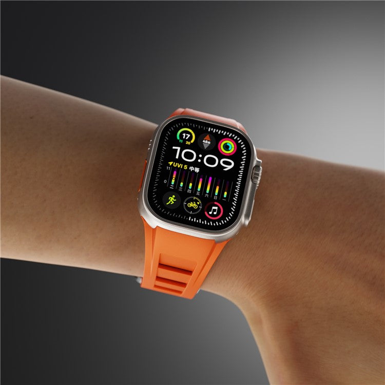 KALEBOL For Apple Watch 10 46mm / Ultra 2 / Ultra 49mm / 9 8 7 45mm / SE (2023) SE (2022) SE 6 5 4 44mm / 3 2 1 42mm  Watch Bracelet - Orange / Black Buckle