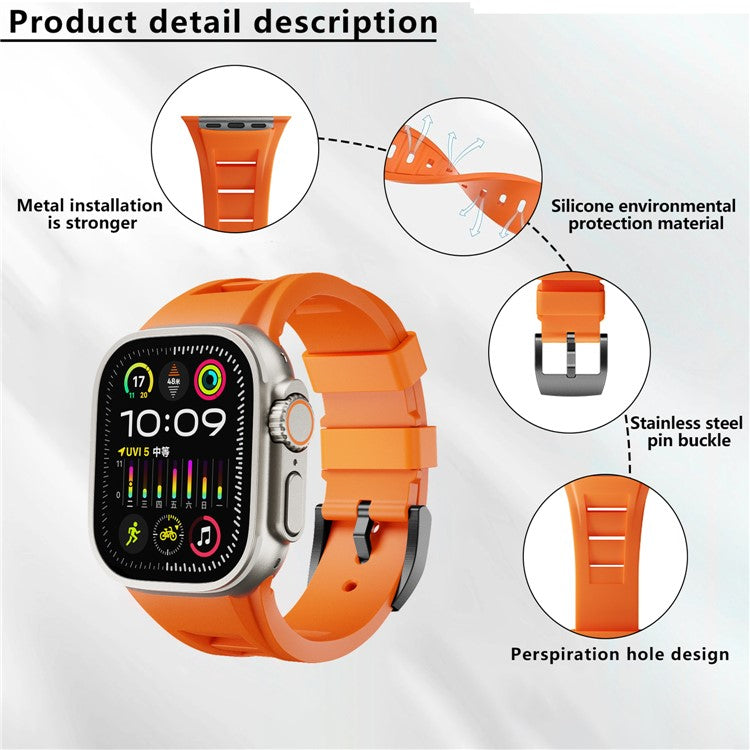 KALEBOL For Apple Watch 10 46mm / Ultra 2 / Ultra 49mm / 9 8 7 45mm / SE (2023) SE (2022) SE 6 5 4 44mm / 3 2 1 42mm  Watch Bracelet - Orange / Black Buckle