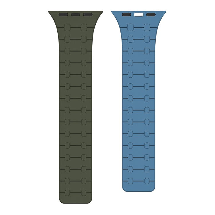 KALEBOL KLB-CXGJ-002 Magnetic Silicone Band For Apple Watch Series 10 42mm / 9 8 7 41mm / SE (2022) SE (2023) SE 6 5 4 40mm / 3 2 1 38mm - Green+Dark Blue