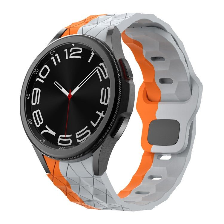 KALEBOL KLB-ZQWFKGJ-001 For Samsung Galaxy Watch FE 40mm / Watch 4 / 5 / 6 Football Pattern Silicone Watch Strap Band - Grey Orange
