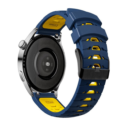 KALEBOL KLB-SSTXGJ-001 For Samsung Galaxy Watch6 Classic 43mm / 47mm / GarminActive 20mm Silicone Trapezoidal Watch Strap - Midnight Blue+Yellow