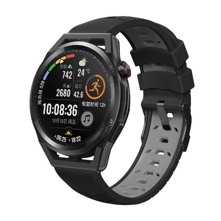 KALEBOL KLB-SSTXGJ-001 For Samsung Galaxy Watch3 45mm / Huawei Watch Ultimate Trapezoidal Silicone 22mm Watch Band - Black+Grey