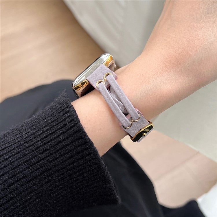 Band For Apple Watch Series 10 42mm / 9 8 7 41mm / 6 5 4 SE (2023) SE (2022) SE 40mm / 3 2 1 38mm Genuine Cow Leather Wrist Strap - Purple