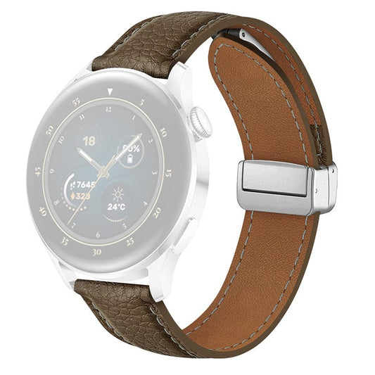 For Samsung Galaxy Watch3 45mm / Huawei Watch GT 4 46mm Leather Strap 22mm Magnetic Watch Band - Mud Grey
