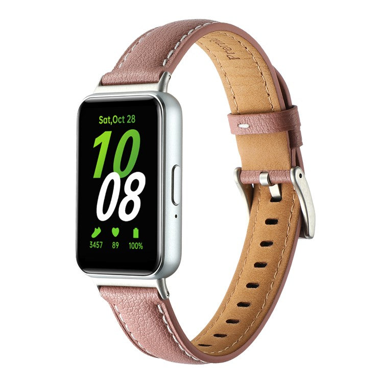 For Samsung Galaxy Fit3 Watch Band Cowhide Leather Strap Replacement - Deep Pink