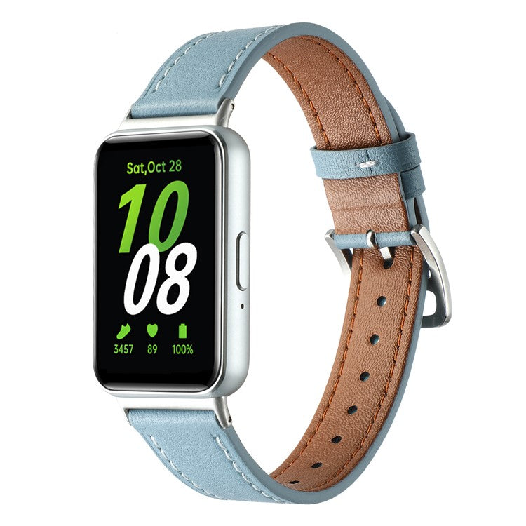 For Samsung Galaxy Fit3 Genuine Leather Watch Strap Band Replacement - Sky Blue