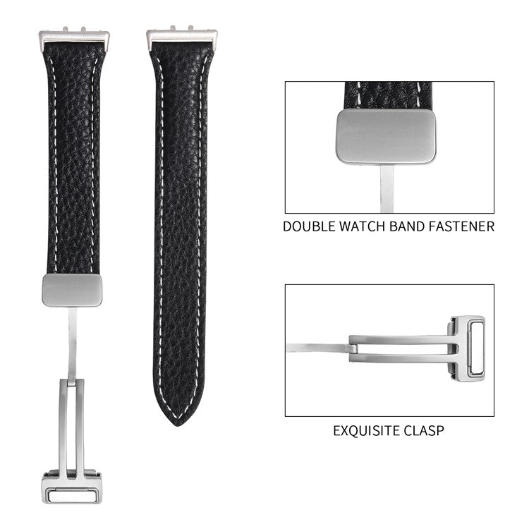 For Samsung Galaxy Fit3 Watch Band Slim Genuine Cow Leather Magnetic Replacement Strap - Purple