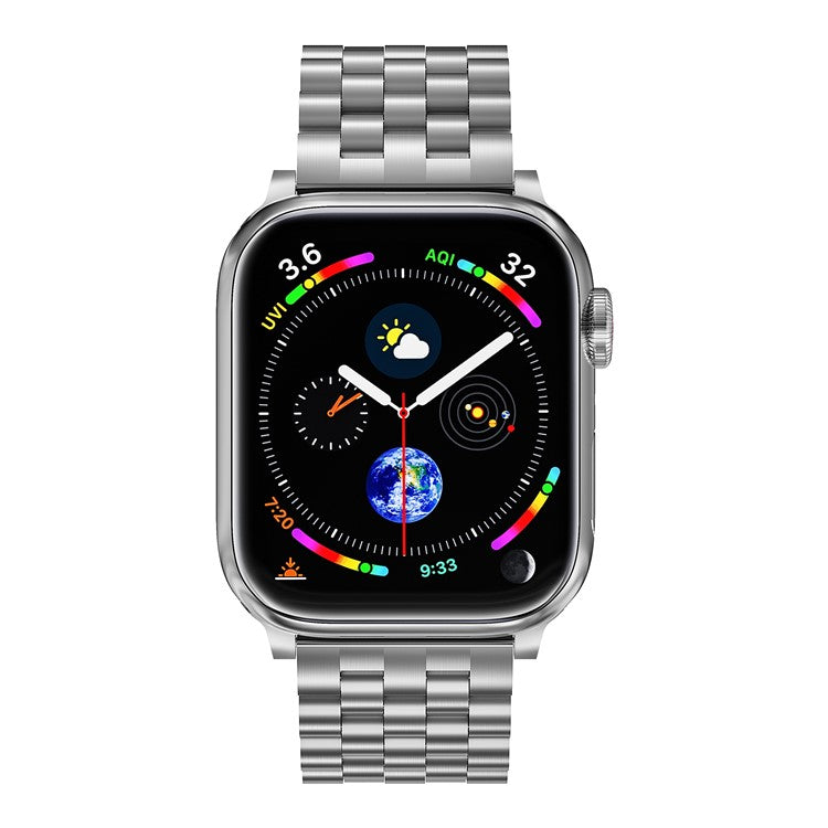 Watch Band For Apple Watch Series 10 42mm / 9 8 7 41mm / SE (2023) SE (2022) SE  6 5 4 40mm / 3 2 1 38mm 5-Bead Metal Strap - Silver