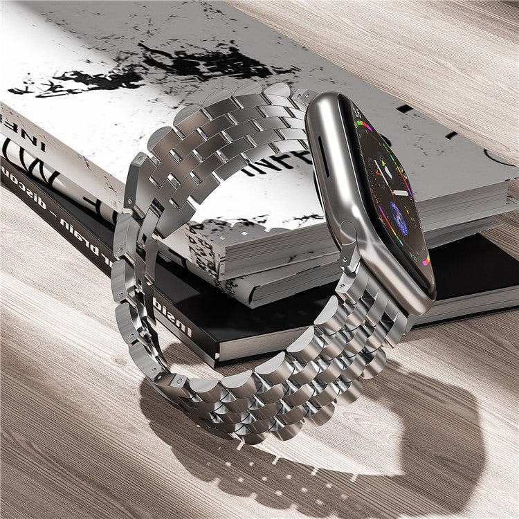 Watch Band For Apple Watch Series 10 42mm / 9 8 7 41mm / SE (2023) SE (2022) SE  6 5 4 40mm / 3 2 1 38mm 5-Bead Metal Strap - Silver