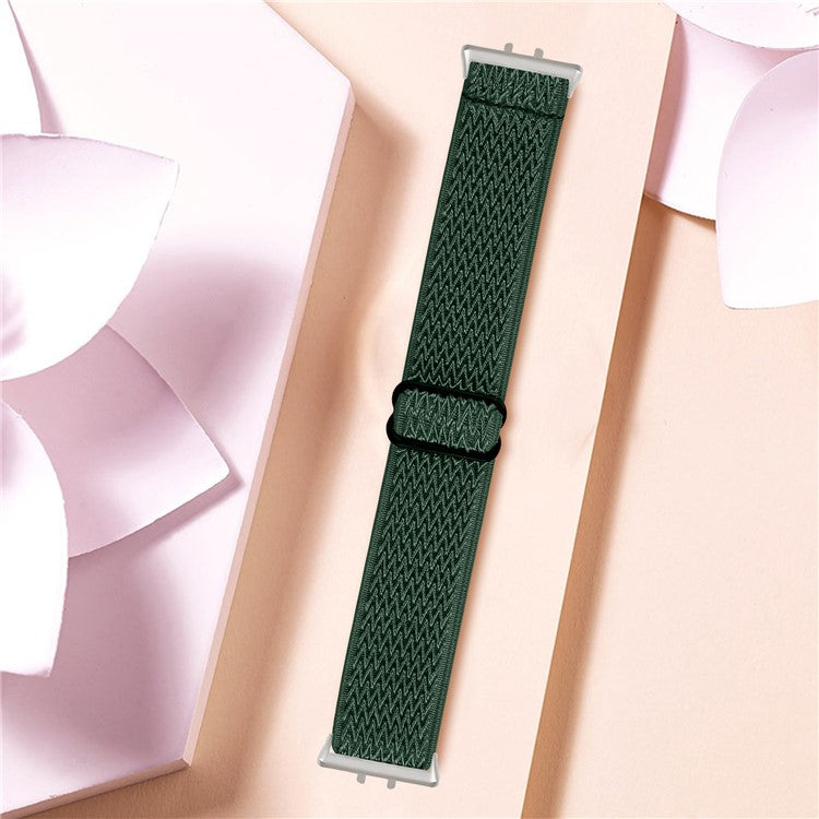 For Samsung Galaxy Fit3 SM-R390 Woven Watch Strap Adjustable Wrist Band with Silver Connector - Army Green