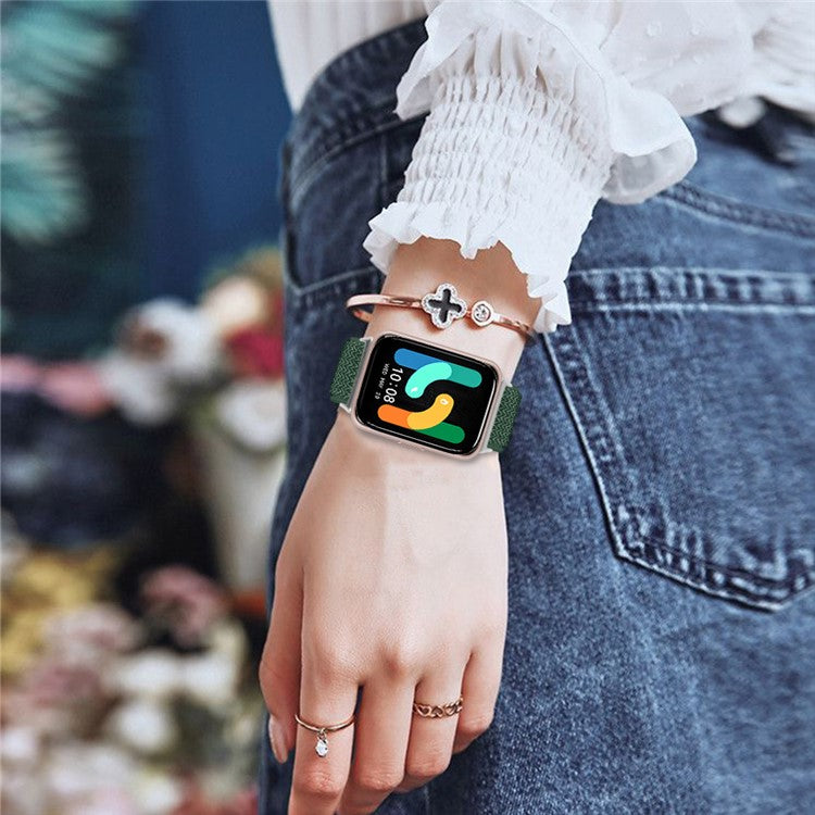 For Samsung Galaxy Fit3 SM-R390 Woven Watch Strap Adjustable Wrist Band with Silver Connector - Army Green