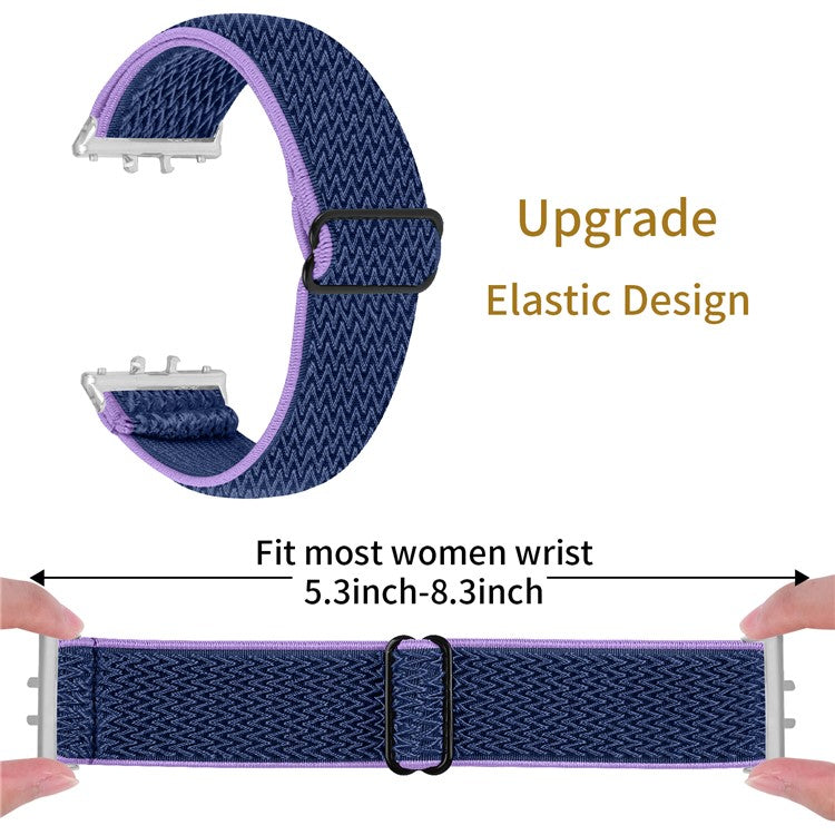 For Samsung Galaxy Fit3 SM-R390 Woven Watch Strap Adjustable Wrist Band with Silver Connector - Purple+Blue