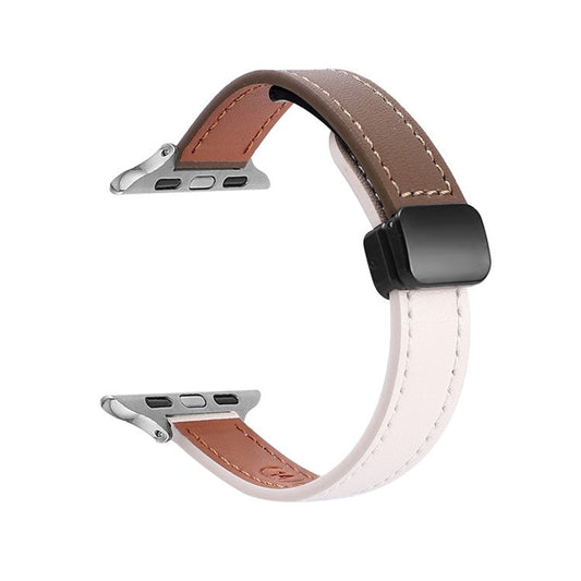 For Apple Watch 10 46mm / Ultra 2 / Ultra 49mm / 9 8 7 45mm / SE (2023) SE (2022) SE 6 5 4 44mm / 3 2 1 42mm Microfiber Leather Band - Beige Apricot+Caramel