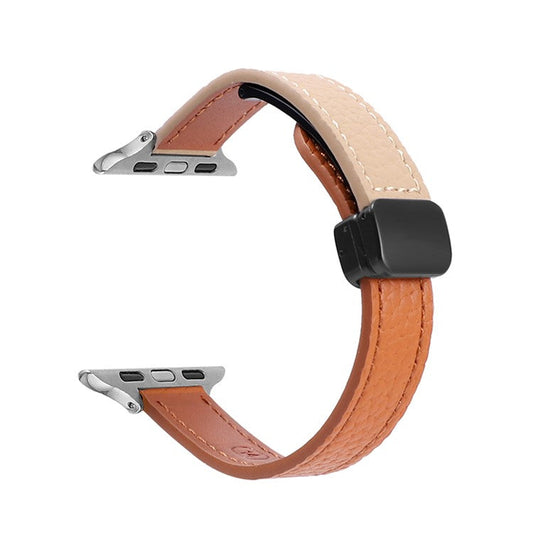 Magnetic Band For Apple Watch Series 10 42mm / 9 8 7 41mm / 6 5 4 SE (2023) SE (2022) SE 40mm / 3 2 1 38mm Microfiber Leather Strap - Orange+Apricot