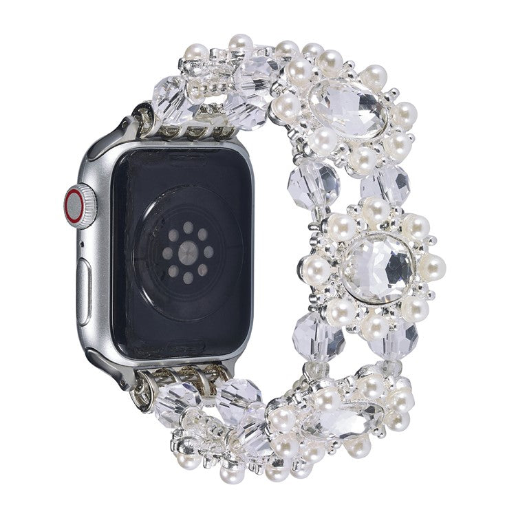 For Apple Watch 10 46mm / Ultra 2 / Ultra 49mm / 9 8 7 45mm / SE (2023) SE (2022) SE 6 5 4 44mm / 3 2 1 42mm Pearl Bracelet Watch Band - Rose Gold - Silver