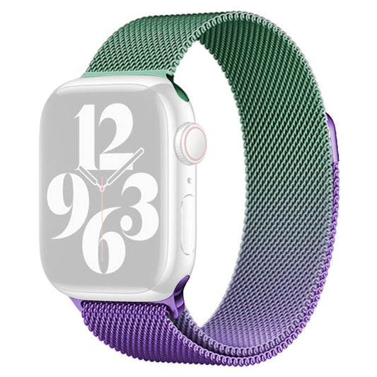 For Apple Watch 10 46mm / Ultra 2 / Ultra 49mm / 9 8 7 45mm / SE (2023) SE (2022) SE 6 5 4 44mm / 3 2 1 42mm Milanese Mesh Watchband - Purple+Light Green
