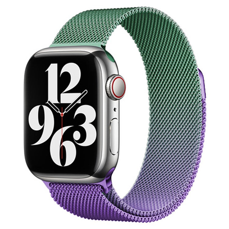 For Apple Watch 10 46mm / Ultra 2 / Ultra 49mm / 9 8 7 45mm / SE (2023) SE (2022) SE 6 5 4 44mm / 3 2 1 42mm Milanese Mesh Watchband - Purple+Light Green
