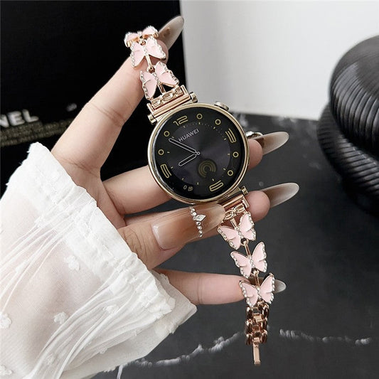 For Samsung Galaxy Watch6 Classic 43mm /  Watch6 40mm Watch Bracelet 20mm Zinc Alloy Strap - Pink+Butterfly