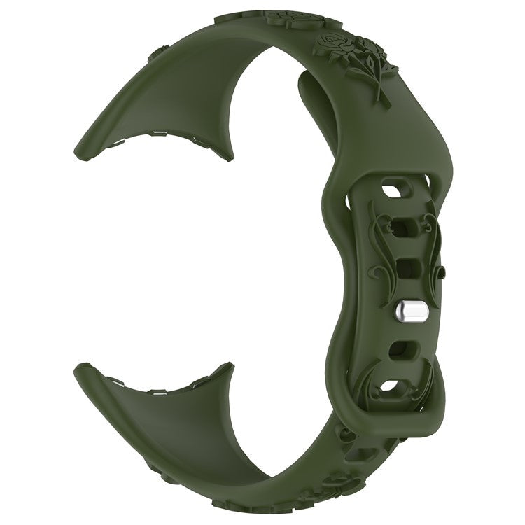 For Google Pixel Watch 3 41mm / Pixel Watch 2 / Pixel Watch Carving Flower Pattern Watch Strap Replacement Silicone Band - Olive Green