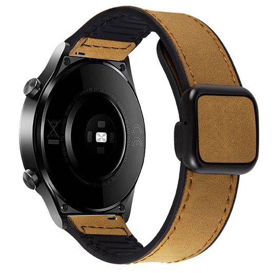 For Garmin vivoactive 5 / Venu 2 Plus Universal 20mm Watch Strap Crazy Horse Texture Leather+Silicone Band - Light Brown