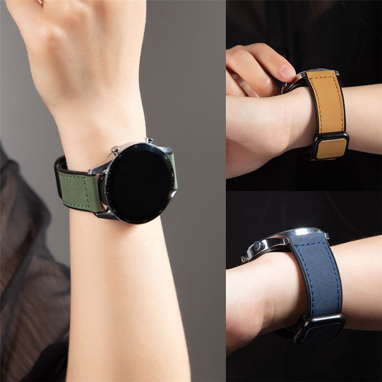 For Garmin vivoactive 5 / Venu 2 Plus Universal 20mm Watch Strap Crazy Horse Texture Leather+Silicone Band - Light Brown