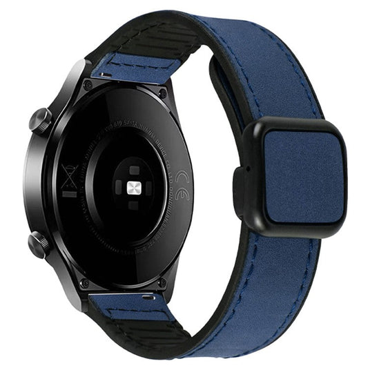 For Garmin Venu 3 / Venu 2 / Vivoactive 4 22mm Watch Band Magnetic Folding Buckle Leather+Silicone Strap - Dark Blue
