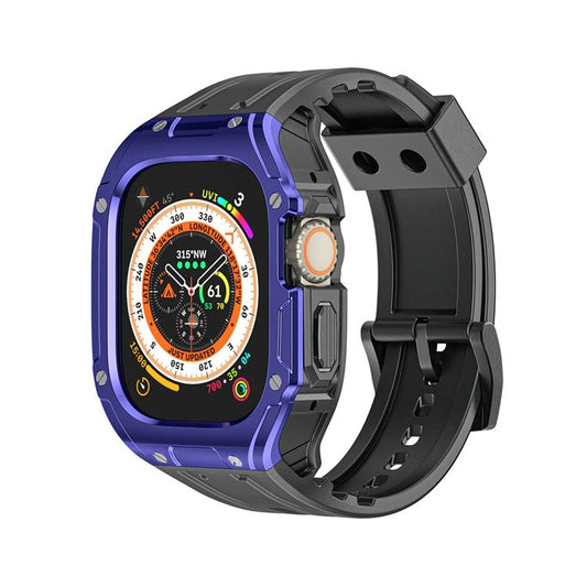 For Apple Watch Ultra 49mm  /  Ultra 2 49mm TPU Watch Band+Case Integrated Design - Black+Blue