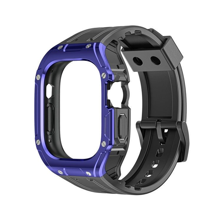 For Apple Watch Ultra 49mm  /  Ultra 2 49mm TPU Watch Band+Case Integrated Design - Black+Blue
