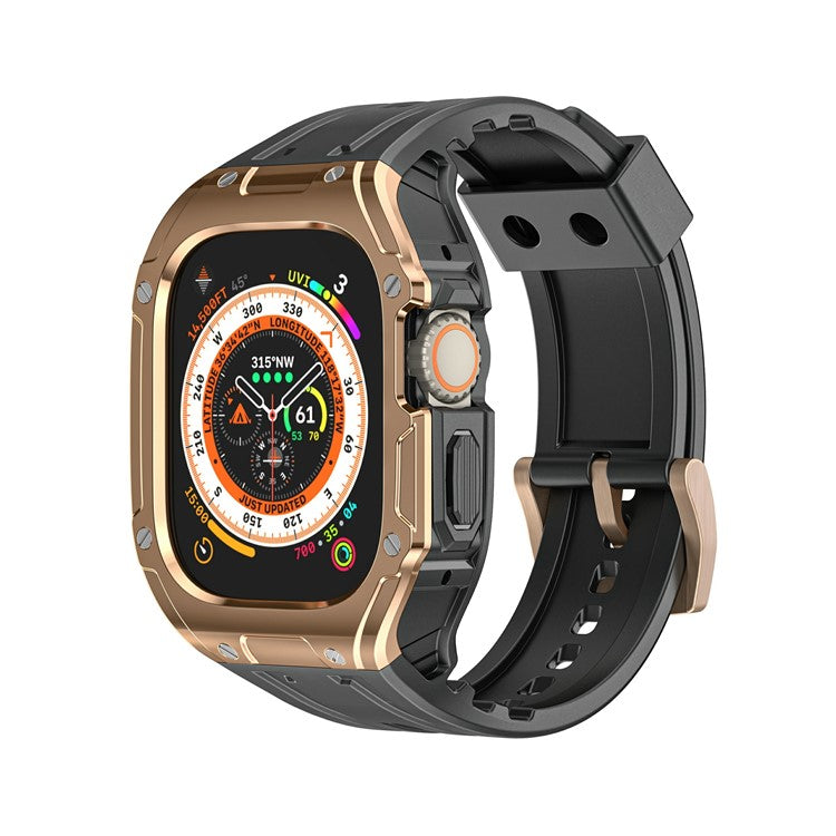 For Apple Watch Ultra 49mm  /  Ultra 2 49mm TPU Watch Band+Case Integrated Design - Black+Rose Gold