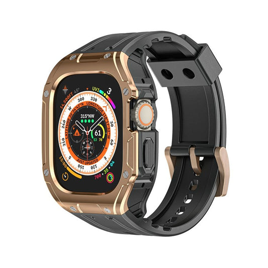 For Apple Watch Ultra 49mm  /  Ultra 2 49mm TPU Watch Band+Case Integrated Design - Black+Rose Gold