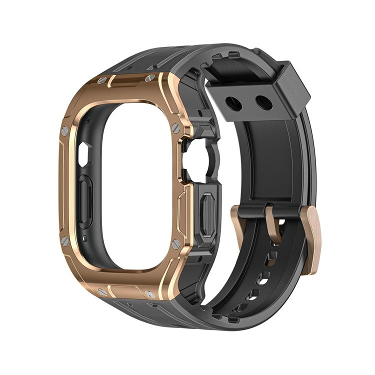 For Apple Watch Ultra 49mm  /  Ultra 2 49mm TPU Watch Band+Case Integrated Design - Black+Rose Gold