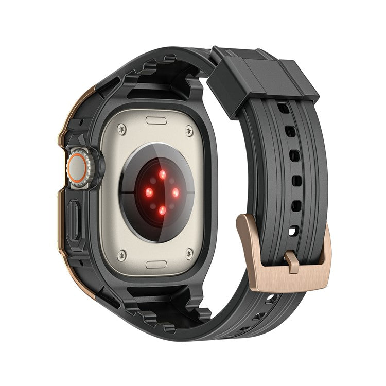 For Apple Watch Ultra 49mm  /  Ultra 2 49mm TPU Watch Band+Case Integrated Design - Black+Rose Gold
