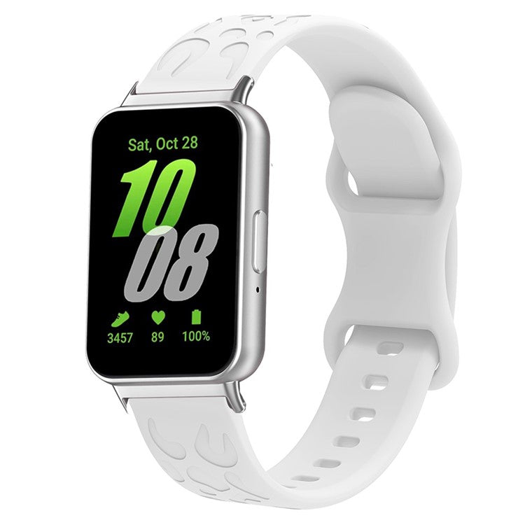 For Samsung Galaxy Fit Silicone Watchband Leopard Printed Replacement Watch Strap - White