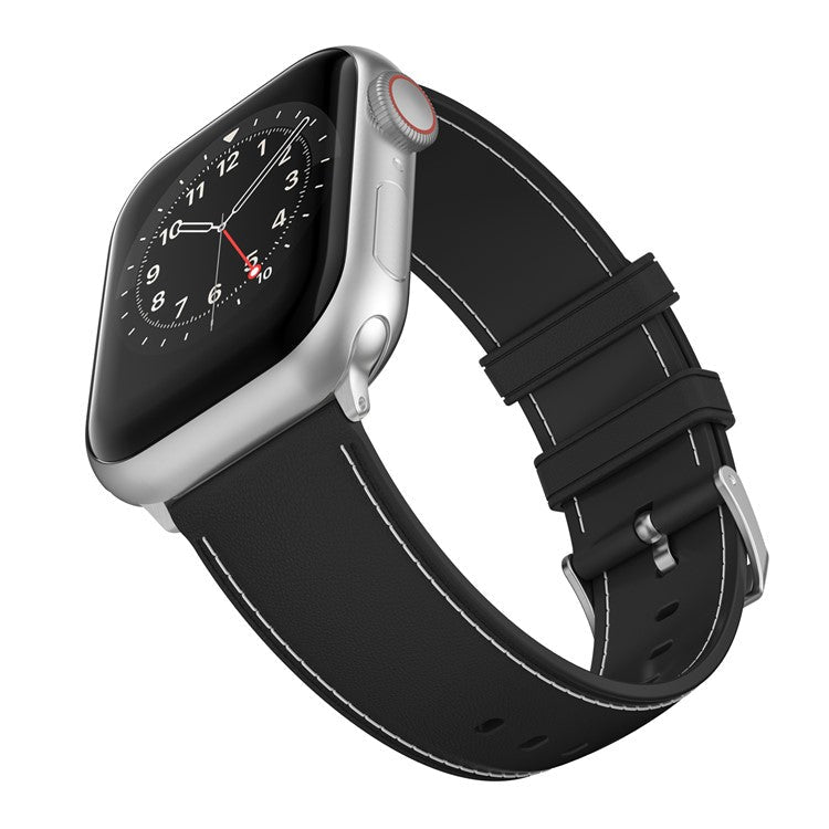 TPU Watch Strap for Apple Watch Series 10 42mm / 9 8 7 41mm / 6 5 4 SE (2023) SE (2022) SE 40mm / 3 2 1 38mm Stitching Lines Wrist Band - Black
