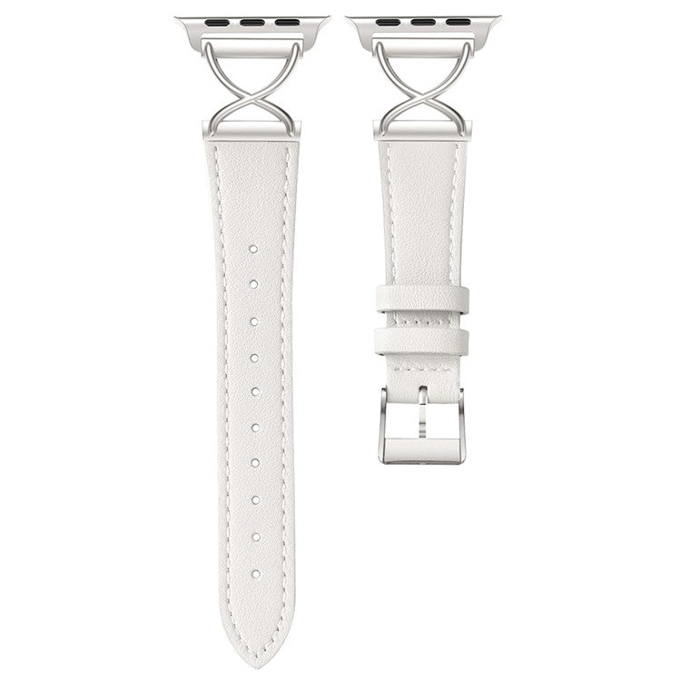 Leather Band For Apple Watch Series 10 42mm / 9 8 7 41mm / 6 5 4 SE (2023) SE (2022) SE 40mm / 3 2 1 38mm Electroplated Buckle Watch Strap - Apricot